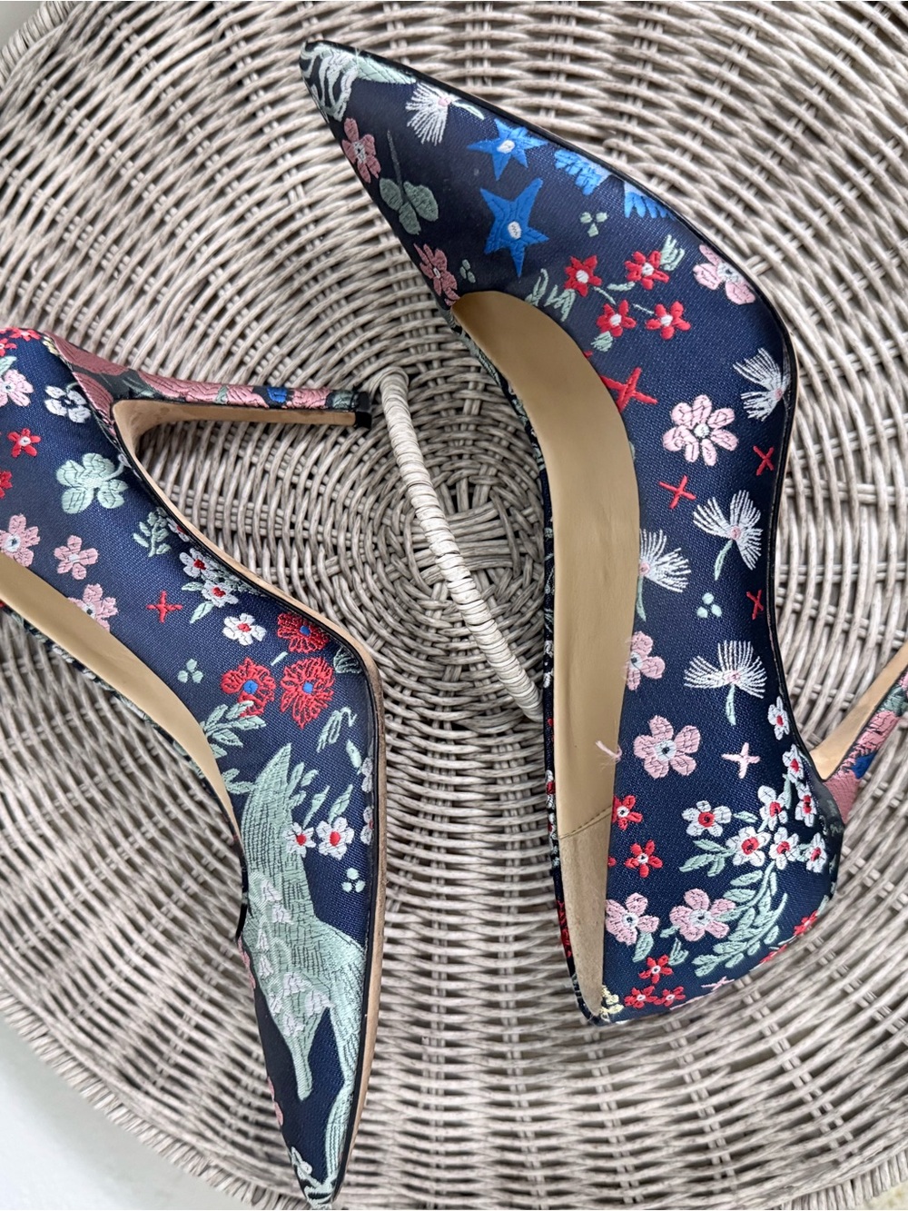 Sam Edelman Navy Floral Pointed Toe Heels - Picture 3 of 4